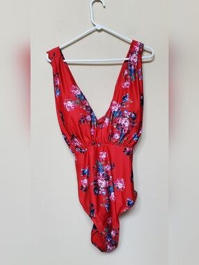 ModCloth Red Floral One-Piece Swimsuit